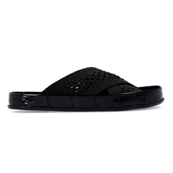 Fendi Black Criss Cross Woven Logo Mule Slide Slip On Flat Flip Flop Sandal 36.5 - Picture 1 of 12